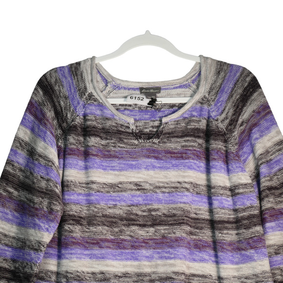Eddie Bauer Tunic Sweater Women 2X Purple Gray Stripe Normcore Elevated Basics - Picture 2 of 7